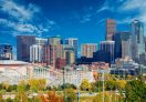 Downtown Denver City Skyline and the Blue Sky.