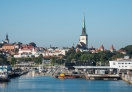 Beautiful early morning view of Tallinn from the ferry observation deck