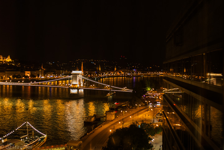 At night - a view of Budapest through the room window