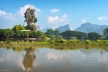A view of Kyauk Kalap Pagoda from the wooden bridge, Hpa An