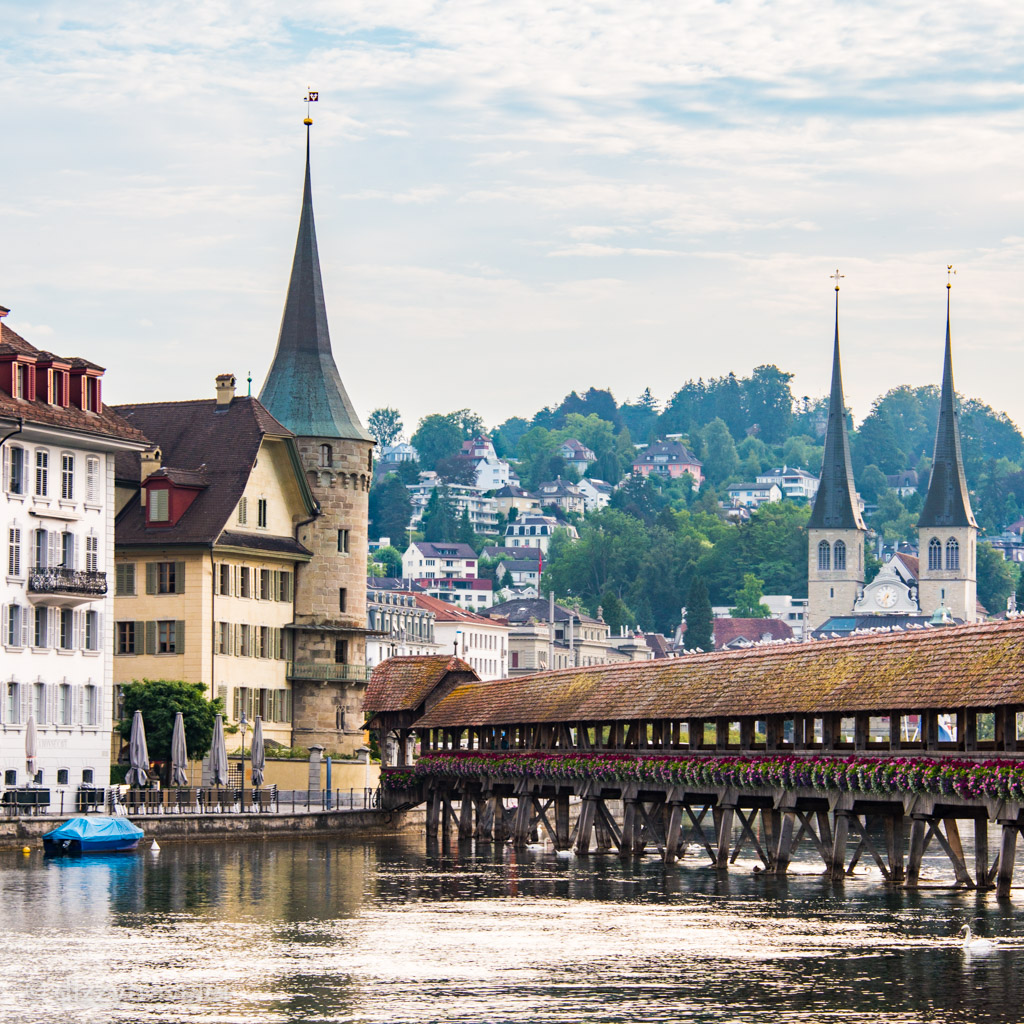 The historic wooden bridge in Lucerne