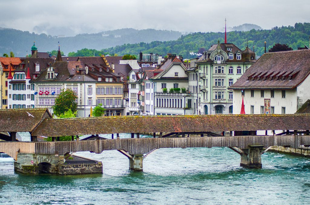 A view of the Spreuerbrücke over the Lake Lucerne