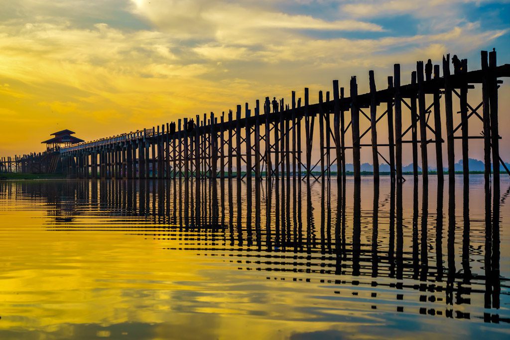 Ubein Bridge at sunset, Mandalay, Myanmar