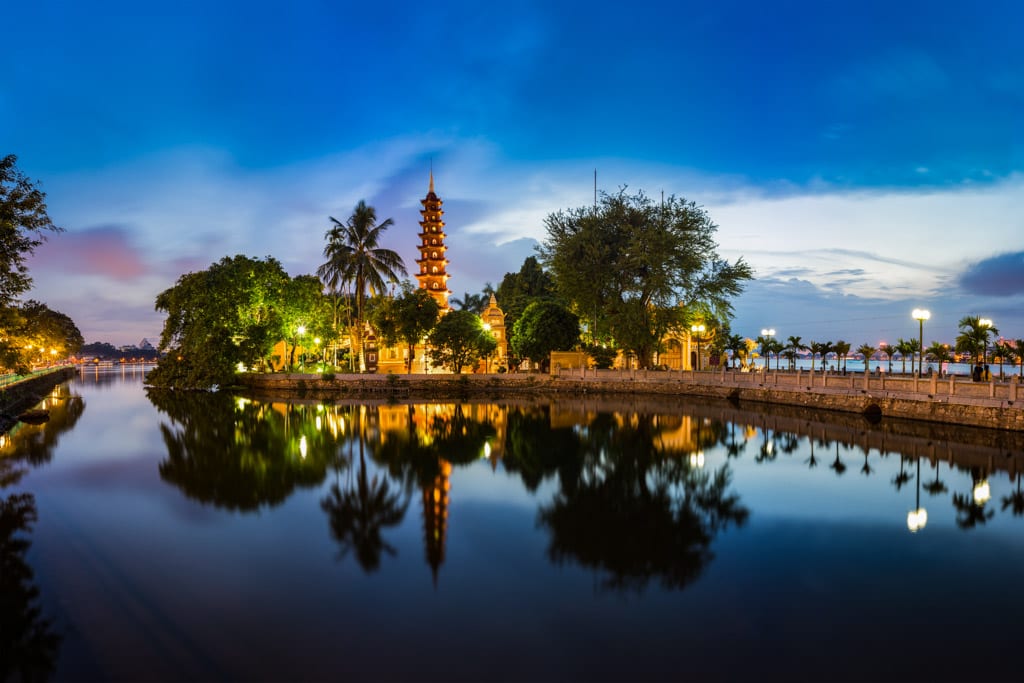 Panorama view of Tran Quoc pagoda, the oldest temple in Hanoi, North Vietnam