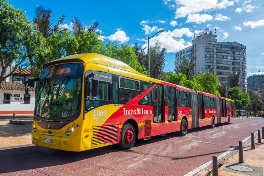 Transmilenio bus in downtown Bogota