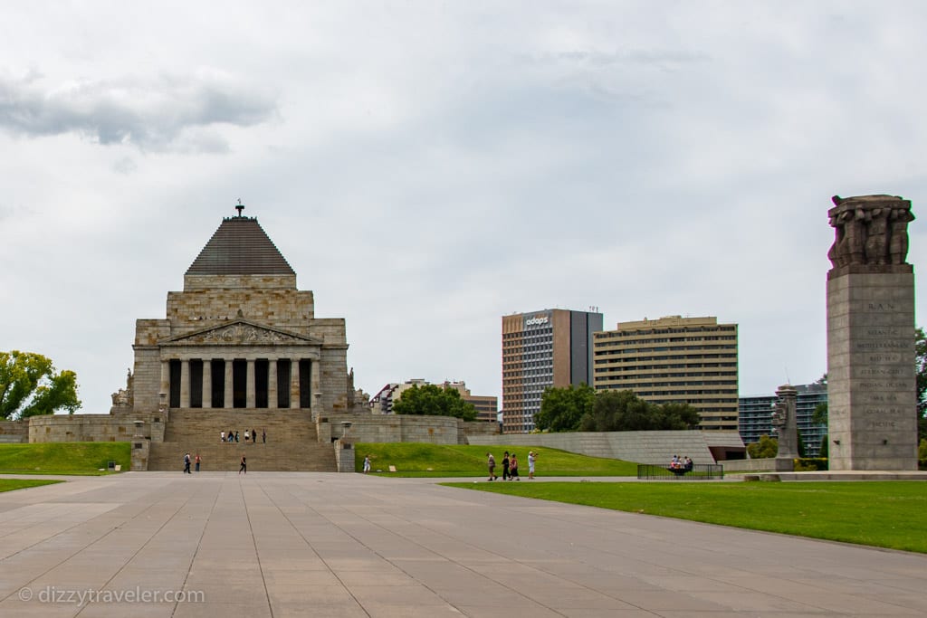 A view of The Shrine of Remembrance in Melbourne
