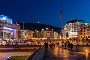 Macedonia Square at night, Skopje