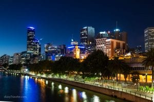 Yarra River and city skyline at night