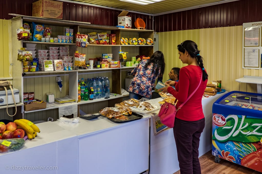 Visiting a shop in one of the stations.  