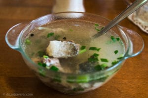 Famous Omul fish soup at a restaurnat in Listvyanka