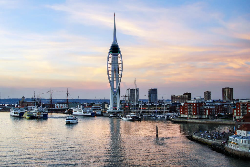 The waterfront, Portsmouth at sunset