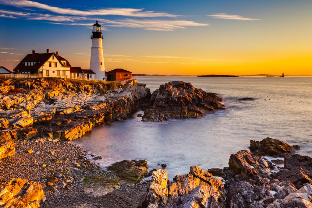 Portland Head Lighthouse, Maine, USA at sunrise